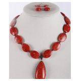 STERLING SILVER & RED JASPER NECKLACE & EARRINGS