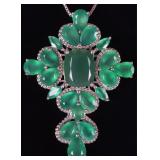 13.92CTW EMERALDS STERLING SILVER CROSS NECKLACE