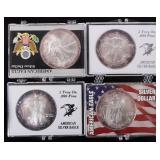 ASSORTED FINE SILVER AMERICAN EAGLES RT - (4)