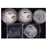 ASSORTED FINE SILVER UNCIRCULATED ROUNDS - (5)