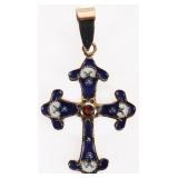 14K YELLOW GOLD LADIES ENAMELED CROSS PENDANT
