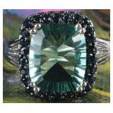 2CT CUSHION CUT AQUAMARINE & SAPPHIRE LADIES RING