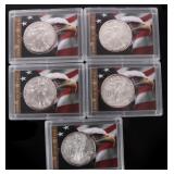 2008 FINE SILVER AMERICAN EAGLES H.E. HARRIS - (5)