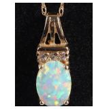 10K YELLOW GOLD OPAL CZ LADIES NECKLACE