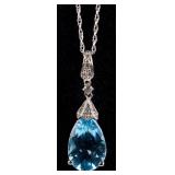 STERLING SILVER BLUE & WHITE TOPAZ LADIES NECKLACE