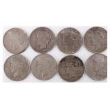 ASSORTED 90% SILVER LIBERTY PEACE DOLLARS - (8)