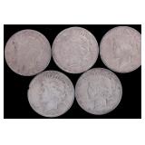 ASSORTED 90% SILVER LIBERTY PEACE DOLLARS - (5)