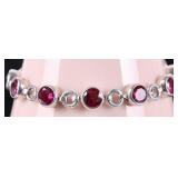 STERLING SILVER PINK RUBY LADIES TENNIS BRACELET