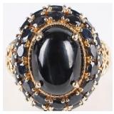 0.925 SILVER CHATOYANT ONYX SAPPHIRE LADIES RING