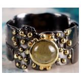 STERLING SILVER GREEN GEM BRICK STYLE LADIES RING