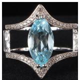 2CT MARQUISE TOPAZ STERLING SILVER LADIES RING