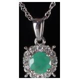 STERLING SILVER LADIES NECKLACE W/ ROUND EMERALD