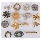 GOLD-AND-SILVER-TONED LADIES BROOCHES LOT OF 15