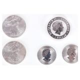 ASSORTED FINE SILVER 1 & 1/2OZT BULLION COINAGE(5)