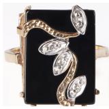 10K YELLOW GOLD LADIES RING W/ DIAMONDS & ONYX