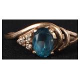 10K YELLOW GOLD LADIES RING W/ OVAL TOPAZ & DIAS