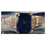 10K YELLOW GOLD LADIES RING W/ SAPPHIRE & DIAMONDS