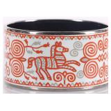 HERMES ENAMEL ORANGE WHITE BLACK XL WIDE BANGLE
