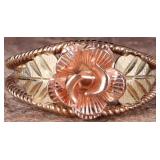 10K YELLOW GOLD ROSE & LEAF MOTIF LADIES RING