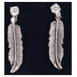 STERLING SILVER CUBIC ZIRCONIUM FEATHER EARRINGS