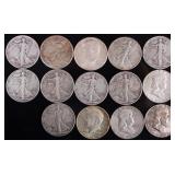 ASSORTED 90% SILVER U.S. HALF DOLLARS - (14)