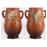 1945 ROSEVILLE POTTERY BROWN FREESIA VASE PAIR