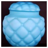 ANTIQUE CONSOLIDATED GLASS BLUE SATIN QUILTED JAR