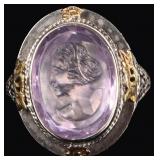 FILIGREE CAMEO 14K WHITE GOLD LADIES RING W SPINEL