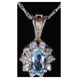 14K YELLOW GOLD LADIES NECKLACE W/ AQUA & DIAS