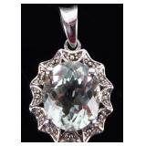 STERLING SILVER OVAL ROSE AQUA LADIES PENDANT