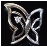 VINTAGE DIAMOND STERLING & GOLD BUTTERFLY PENDANT