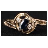 14K YELLOW GOLD LADIES RING W/ SAPPHIRE & DIAMONDS