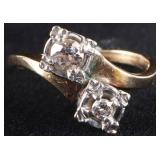 14K YELLOW/WHITE GOLD LADIES RING W/ TWO DIAMONDS