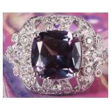 3CT BICOLOR CUSHION CUT SAPPHIRE HALO LADIES RING