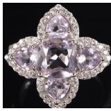 STERLING SILVER LADIES RING W/ PINK SPINEL GEMS