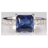 2CT SAPPHIRE STERLING SILVER LADIES RING W/ CZ
