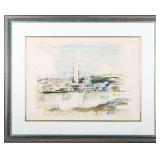 BIRDSEY WATERCOLOR ON PAPER OF A LIGHTHOUSE FRAMED