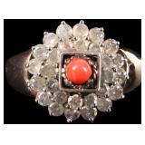 1.16CTW DIA 10K YELLOW/WHITE GOLD RING W RED CORAL