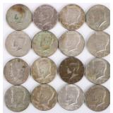 ASSORTED 40% SILVER KENNEDY HALF DOLLARS - (16)