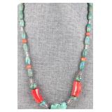 0.925 SILVER SOUTHWESTERN TURQUOISE CORAL NECKLACE