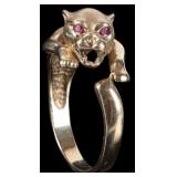 10K YELLOW GOLD LEAPING PANTHER MENS RING W/ TOPAZ