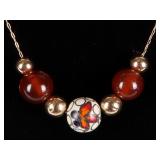 14K YELLOW GOLD LADIES NECKLACE W/ GLASS BEADS