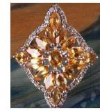 ORNATE STERLING CITRINE & WHITE TOPAZ LADIES RING