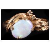 10K YELLOW GOLD CABOCHON OPAL LADIES RING