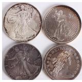 ASSORTED FINE SILVER 1 OZ BULLION ROUNDS/COINS-(4)