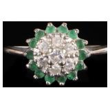 14K WHITE GOLD NATURAL DIAMOND EMERALD LADIES RING