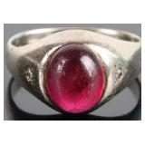 14K WHITE GOLD CABOCHON RUBY DIAMOND LADIES RING