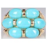 14K YELLOW GOLD LADIES RING W/ TURQUOISE CLUSTER