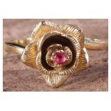 14K YELLOW GOLD LADIES FLOWER RING W/ ROSE TOPAZ