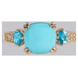 10K YELLOW GOLD MENS RING W/ COLORED STONES